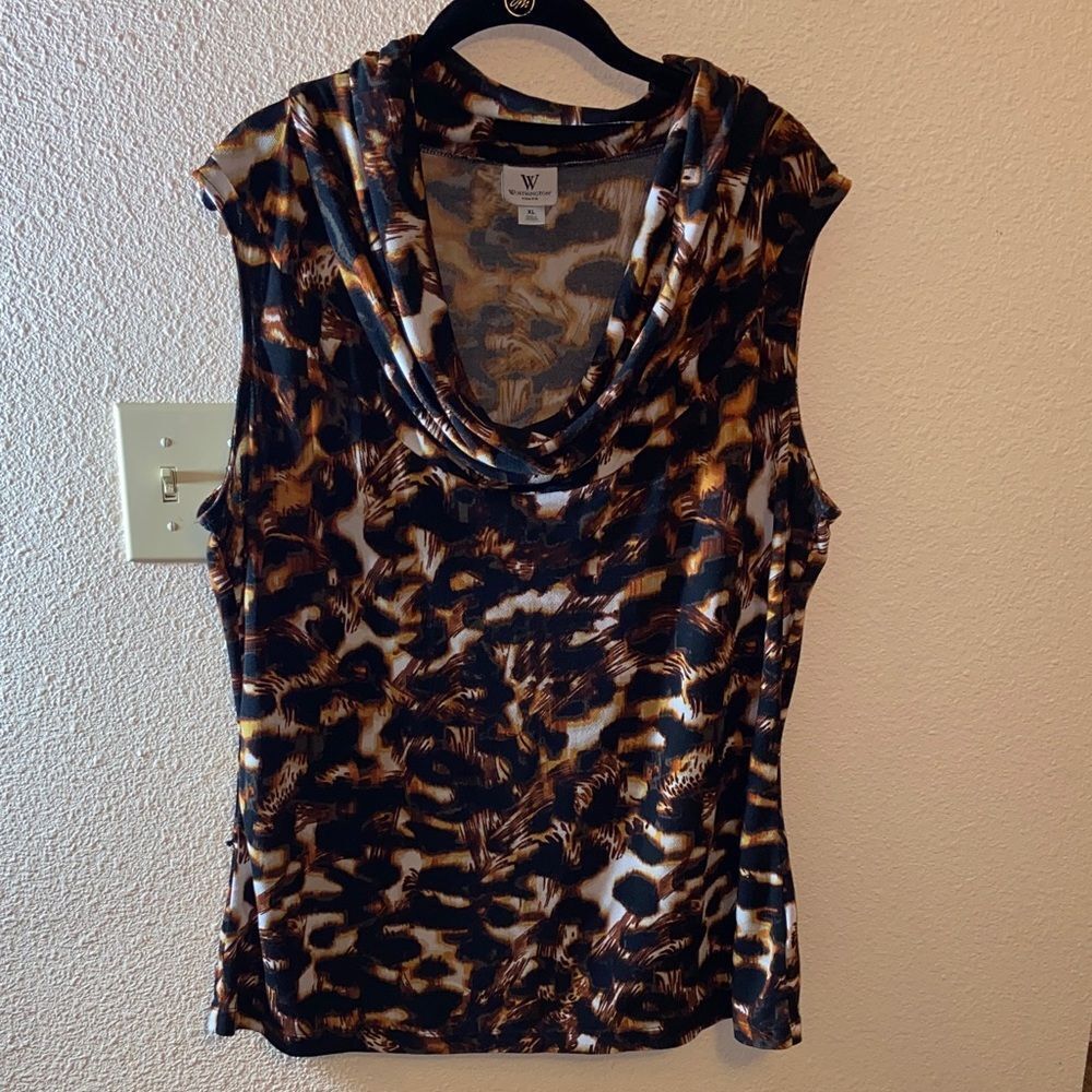 Worthington Cowl Neck Sleeveless Blouse - Brown and Black Pattern